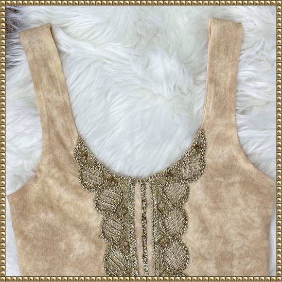 Free People Tops - 🛑SOLD🛑Free People Beaded Secret Heart Tank Top Gold Embellishments Size Small